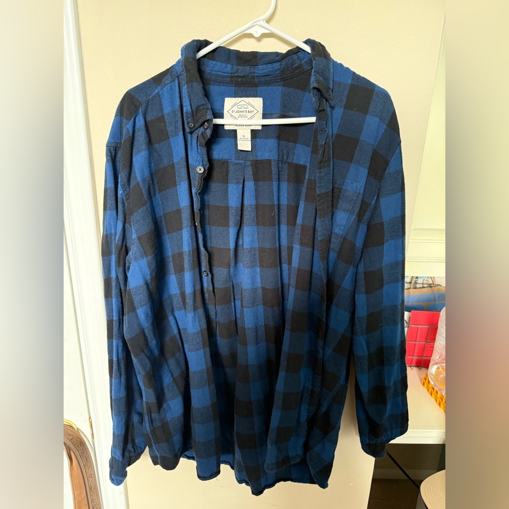 St. John's Bay Blue and Black Casual Button Down Shirt